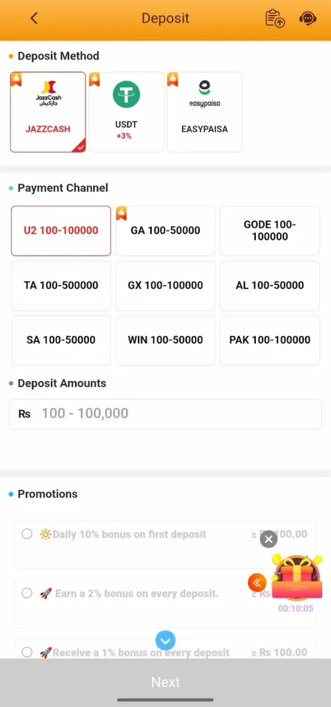99ab Deposit system